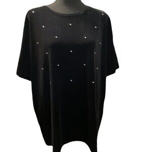 Quacker Factory Woman's Velvet Rhinestone Blouse Short sleeve L NWT Black NWOT